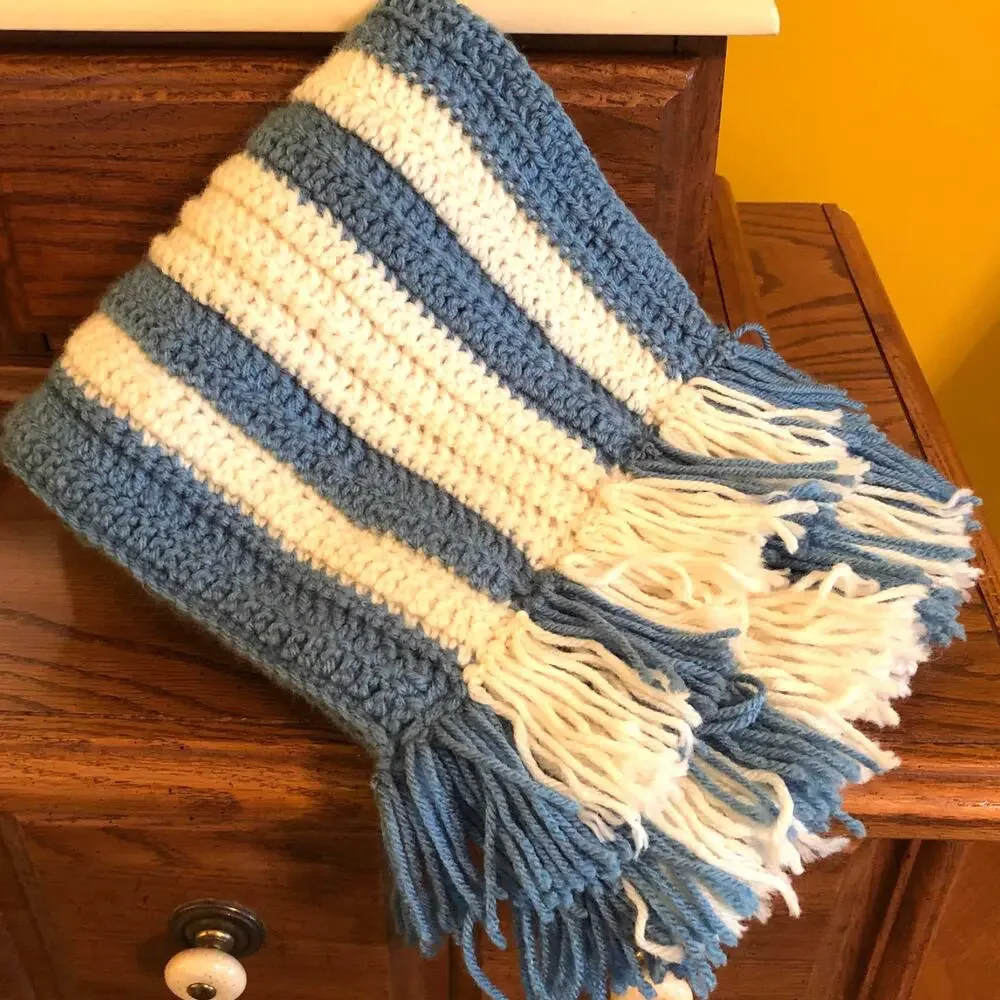 NWOT Handmade Crocheted Striped Fringe Scarf